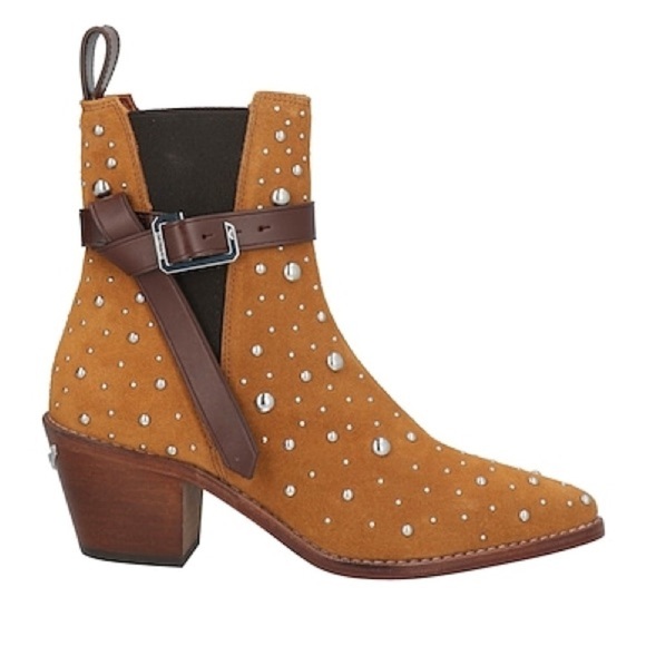 NIB Zadig & Voltaire Tyler Cecilia Dream Studs Ankle Boots Folk Tan Buckle 41 - Picture 1 of 16